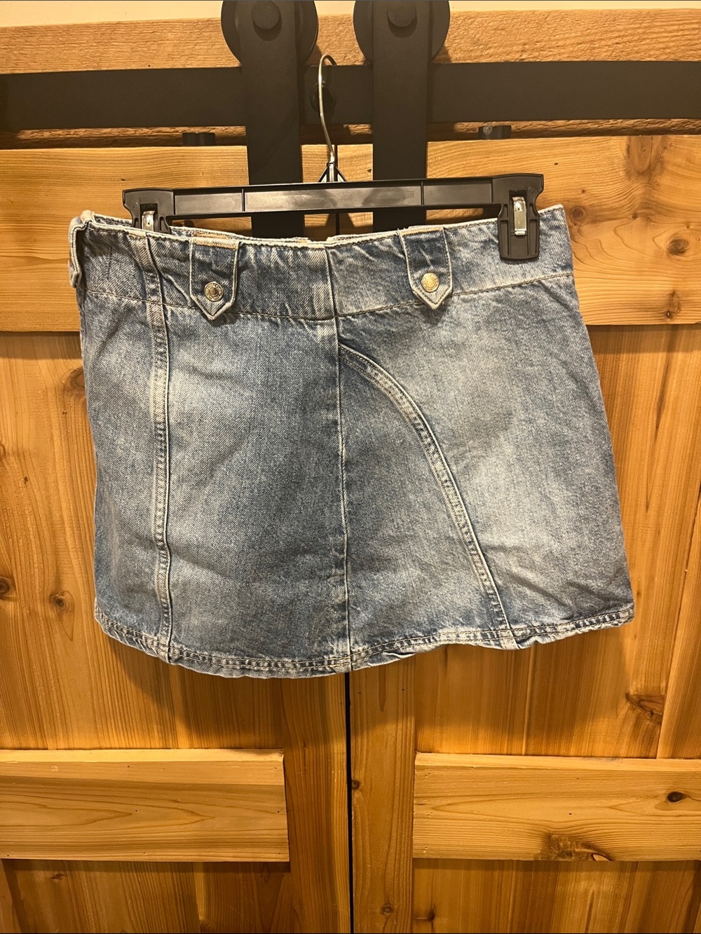 We The Free Faded Light Blue Denim Mini Skirt